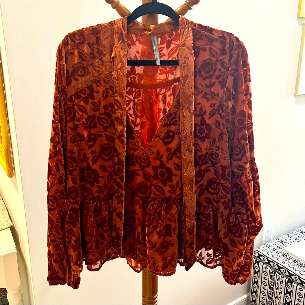 Anthropologie Orange Velvet Blouse
